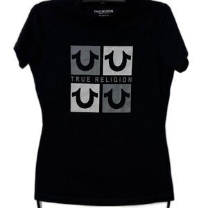 True Religion Black and Gray Women's Tee Size S
